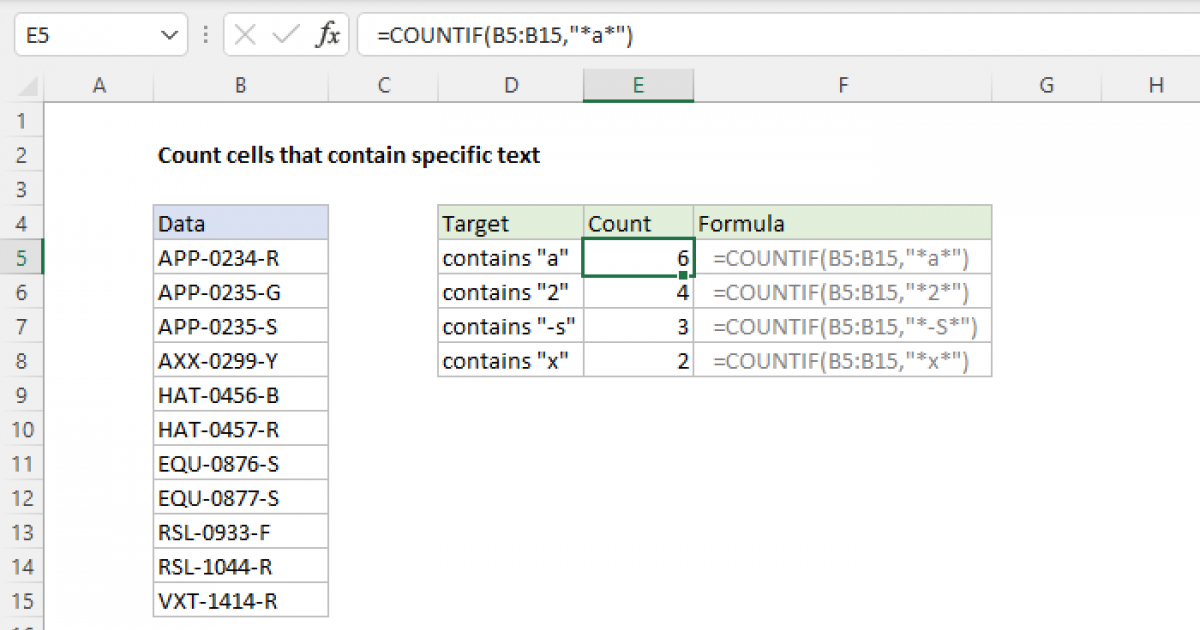 Count cells that contain specific text Excel formula Exceljet